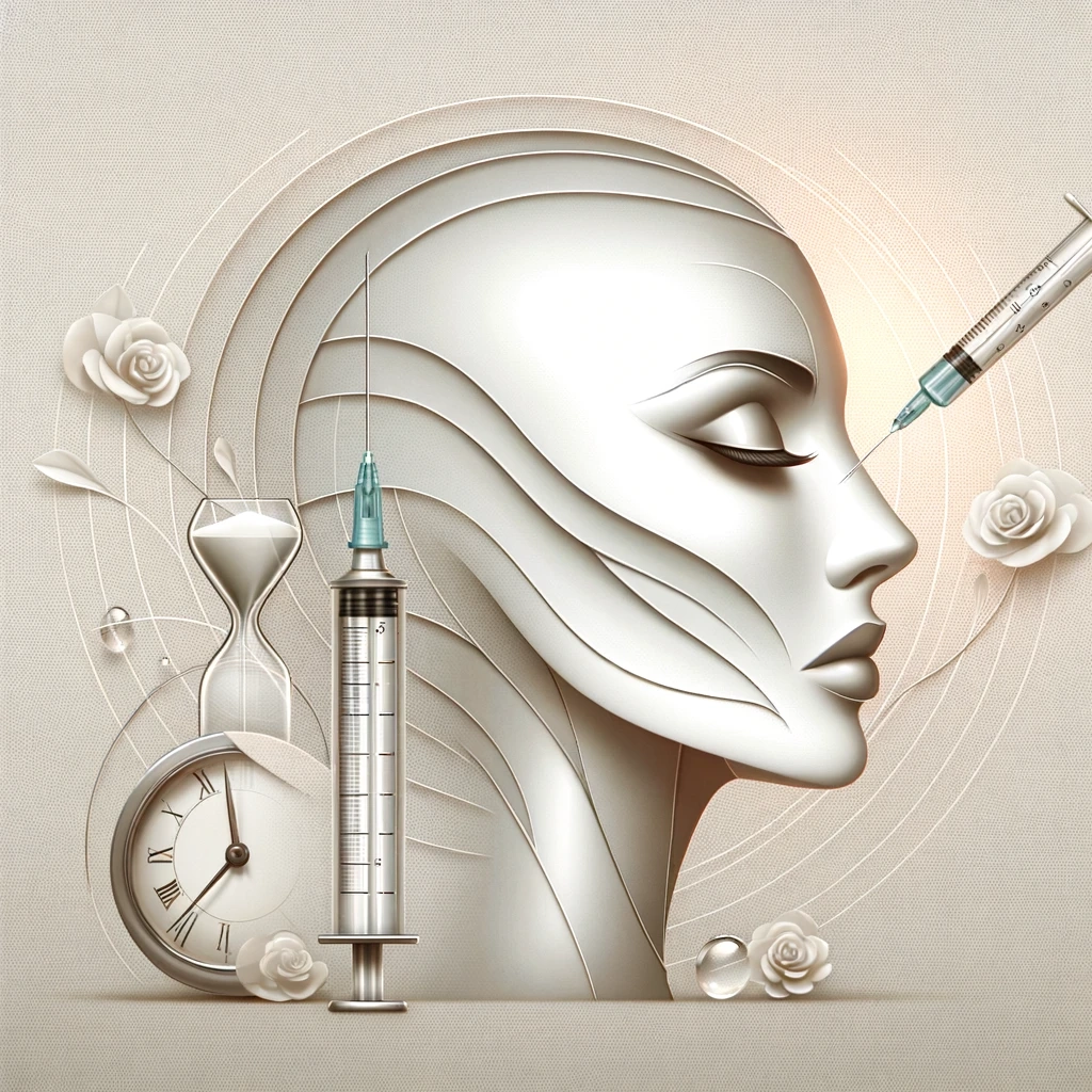 Elegant and modern featured image showcasing a syringe symbolizing Botox and dermal fillers, set against a stylized facial silhouette, conveying the concepts of rejuvenation, anti-aging, and the latest 2023 cosmetic treatment trends.